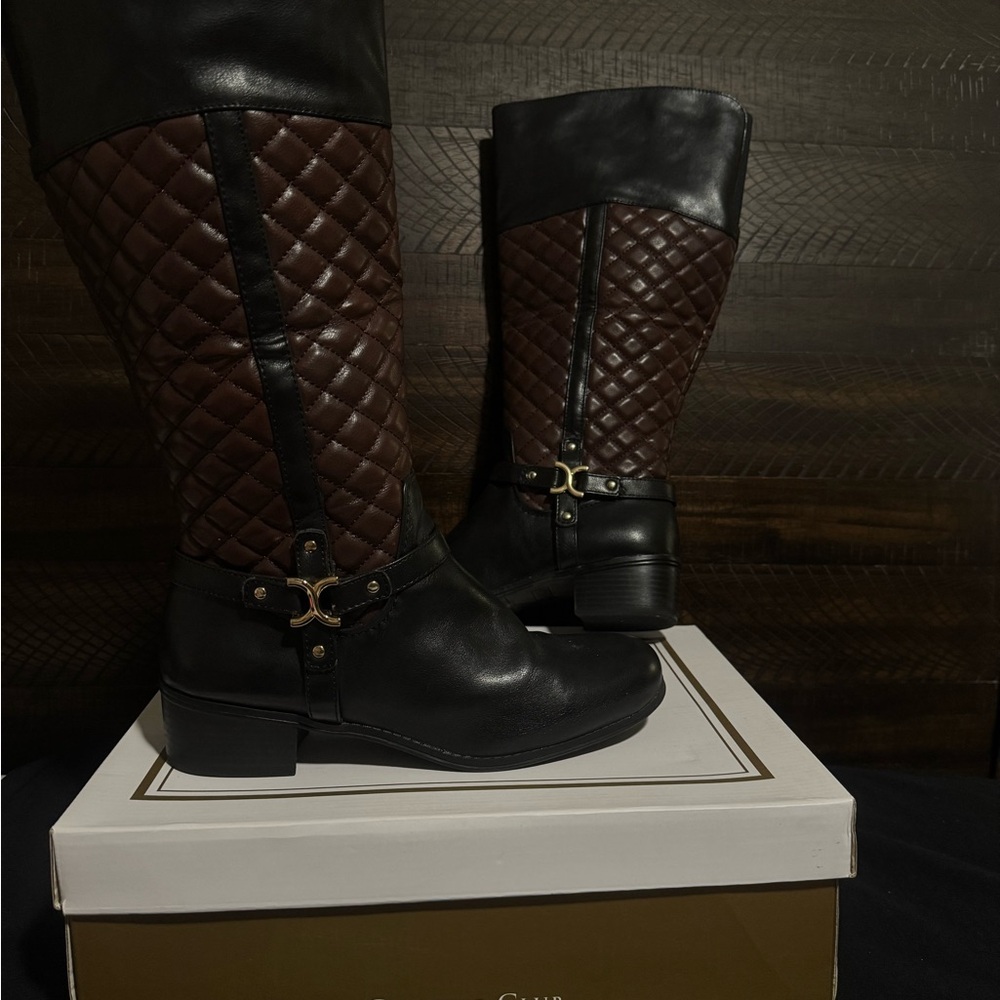 Charter Club Black and Brown Quilted Heeled Boots